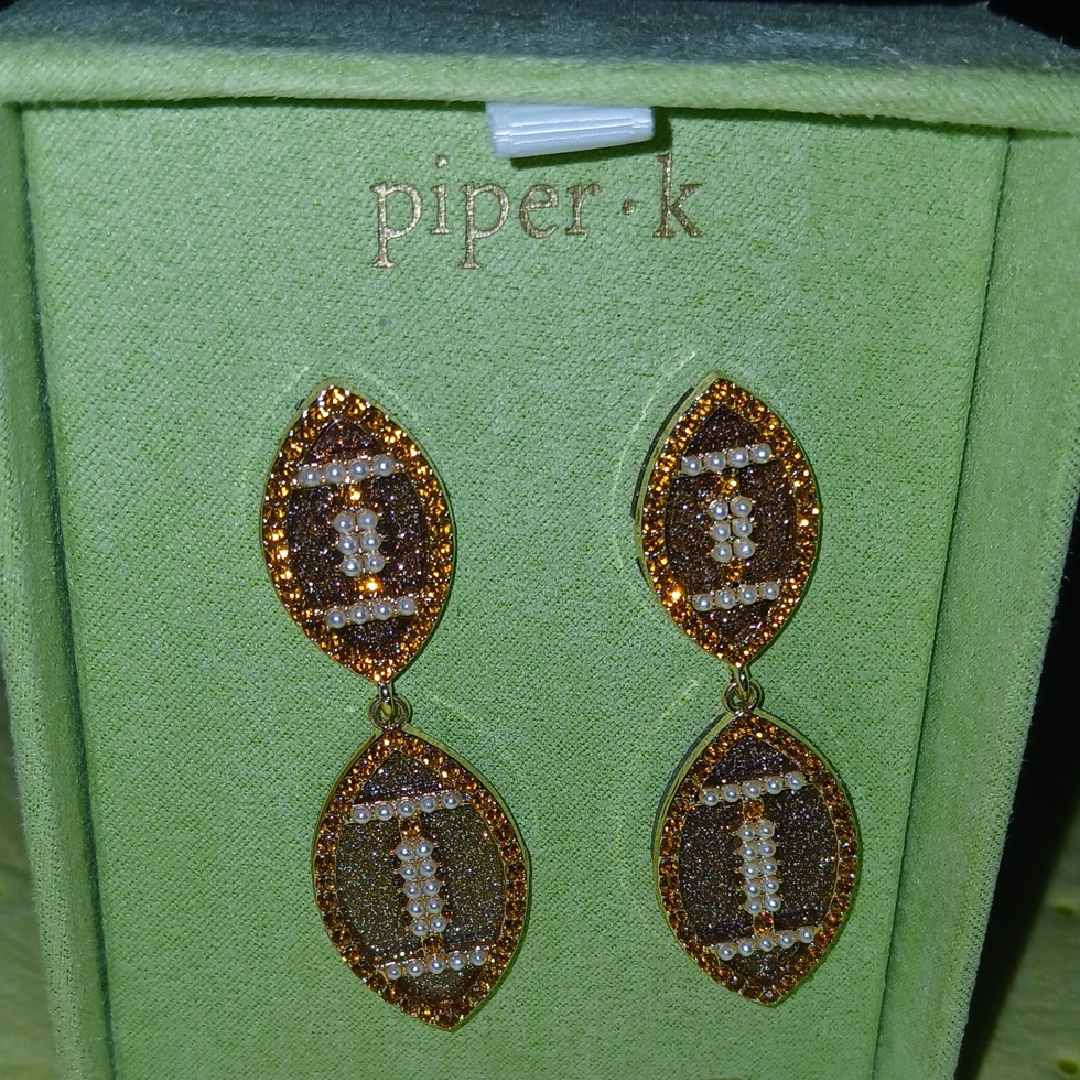 Piper K Gold Brown Double Football Earrings Nib 30$